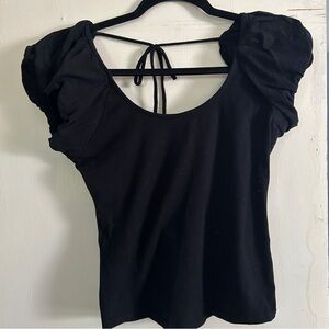 We The Free Free People Black Cotton Bubble Sleeve Top